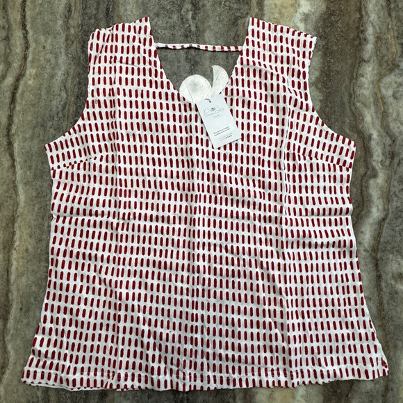 NWT- Passion Lilie- 100% Cotton White & Red Fireline Tank Top Geometric - Picture 2 of 3